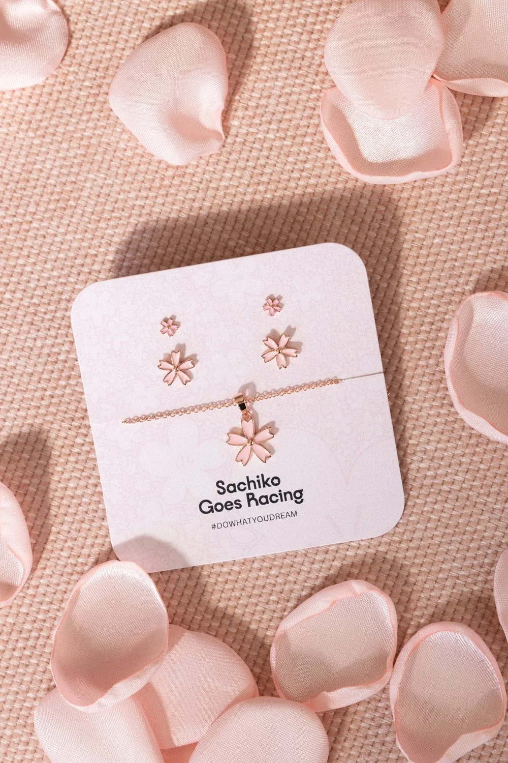 ୨୧˙˳⋆薔薇紅୨୧˙˳⋆ Blush Pink Sakura Necklace + Earring Set - Rose Gold + Blush